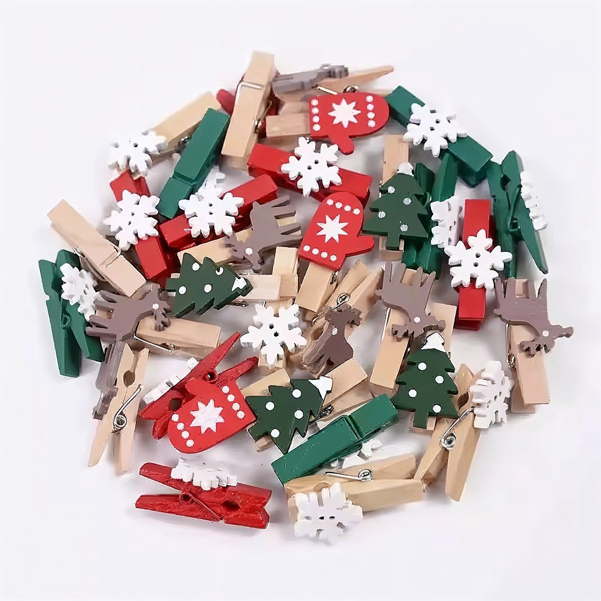 Mini Holzklammern Weihnachten Set – 12-teilig, bemalt, verschiedene Motive