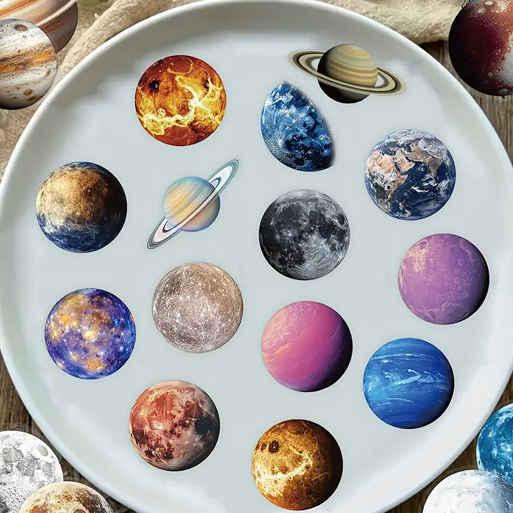 Planeten Sticker Set – 50 Motive auf transparenter PET-Folie
