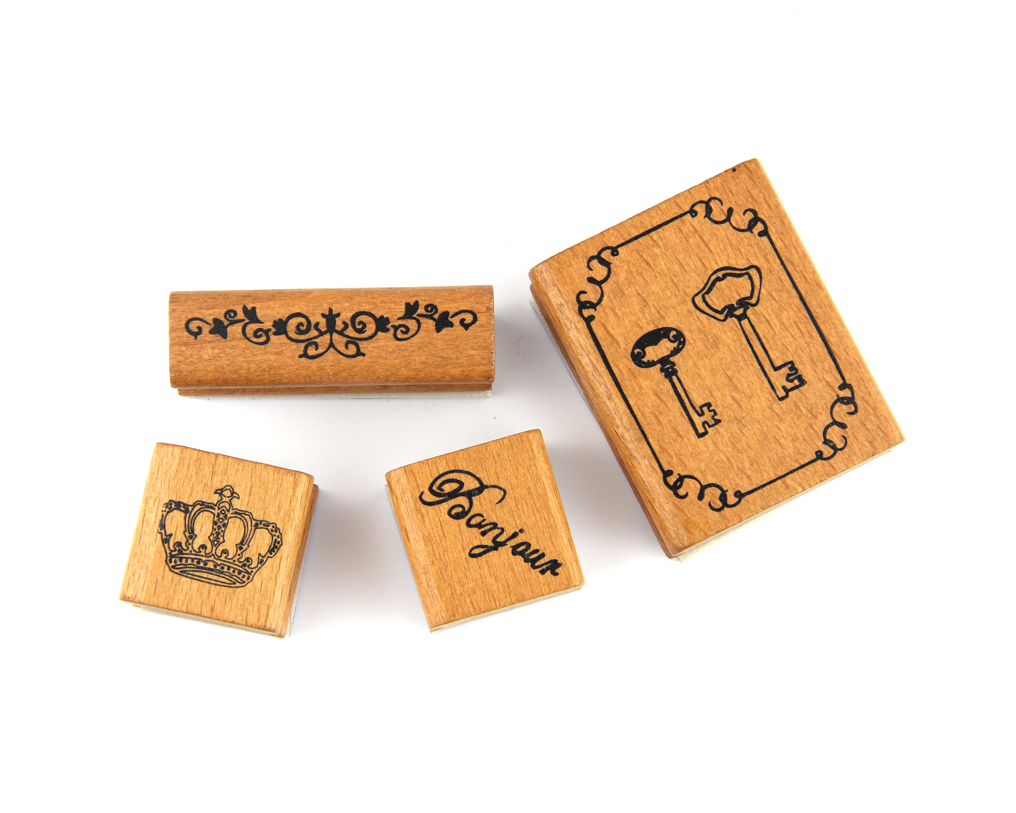 Stempelset mit Motiven – 4-teilig mit Holzgriff und Schaumstoffschicht