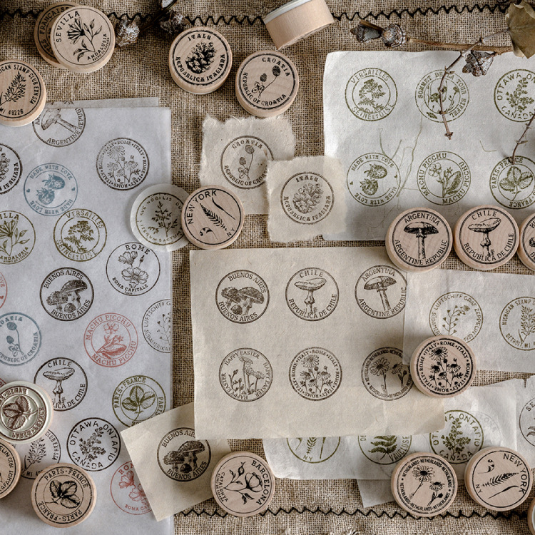 Holzstempel Pflanzen Set – 3-teiliges rundes Motiv-Set für DIY Projekte