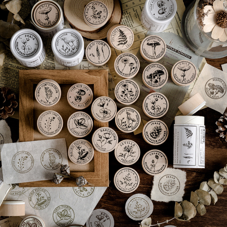 Holzstempel Pflanzen Set – 3-teiliges rundes Motiv-Set für DIY Projekte