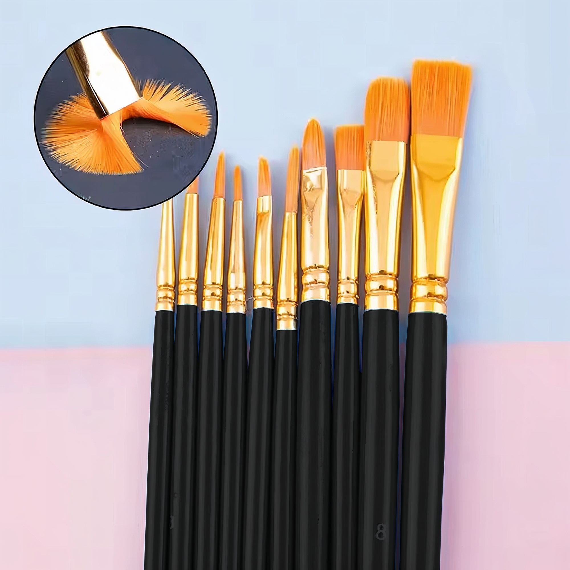 Nylon Pinsel Set – 10-teiliges Künstlerset mit Nylonborsten und Kunststoffgriff