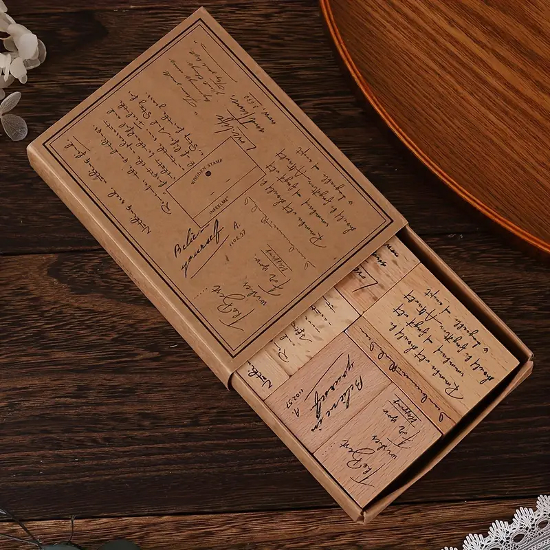 Holzstempel Set inspirierende Sprüche – 8-teilig mit Schreibschrift und Motivtexten