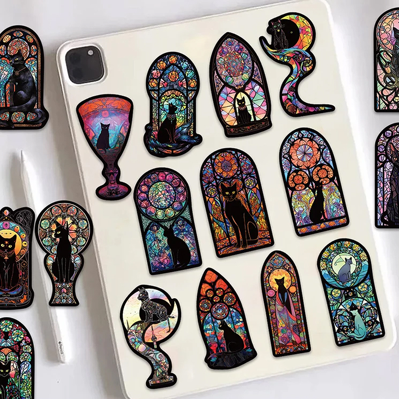 Buntglas Katzen Sticker Set – 50 matte Vinyl Aufkleber mit künstlerischem Design