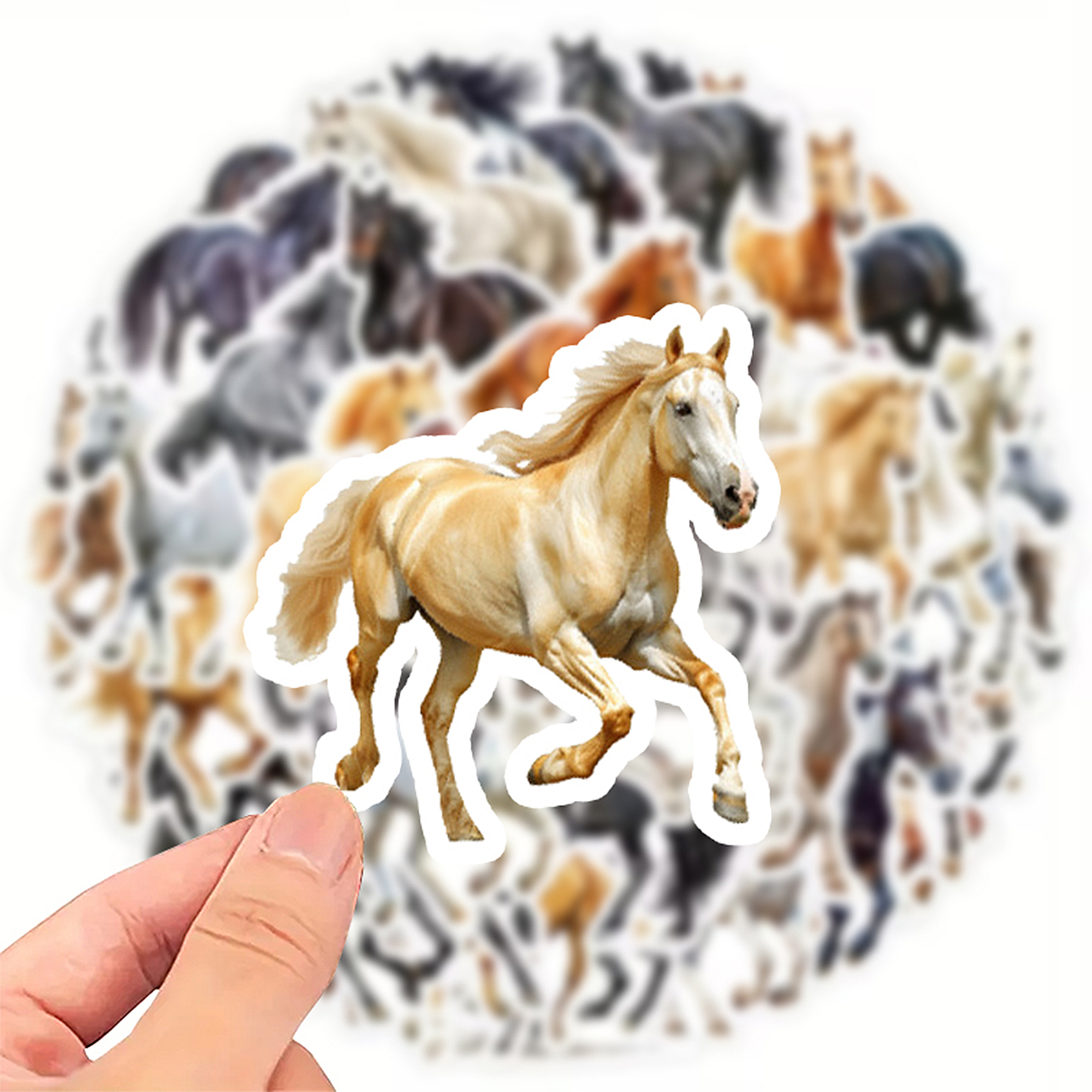 Pferde Sticker Set – 50 Aufkleber im Aquarell-Stil auf mattem Vinyl