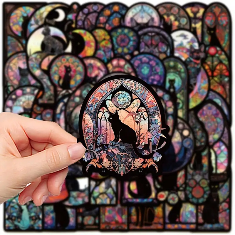 Buntglas Katzen Sticker Set – 50 matte Vinyl Aufkleber mit künstlerischem Design