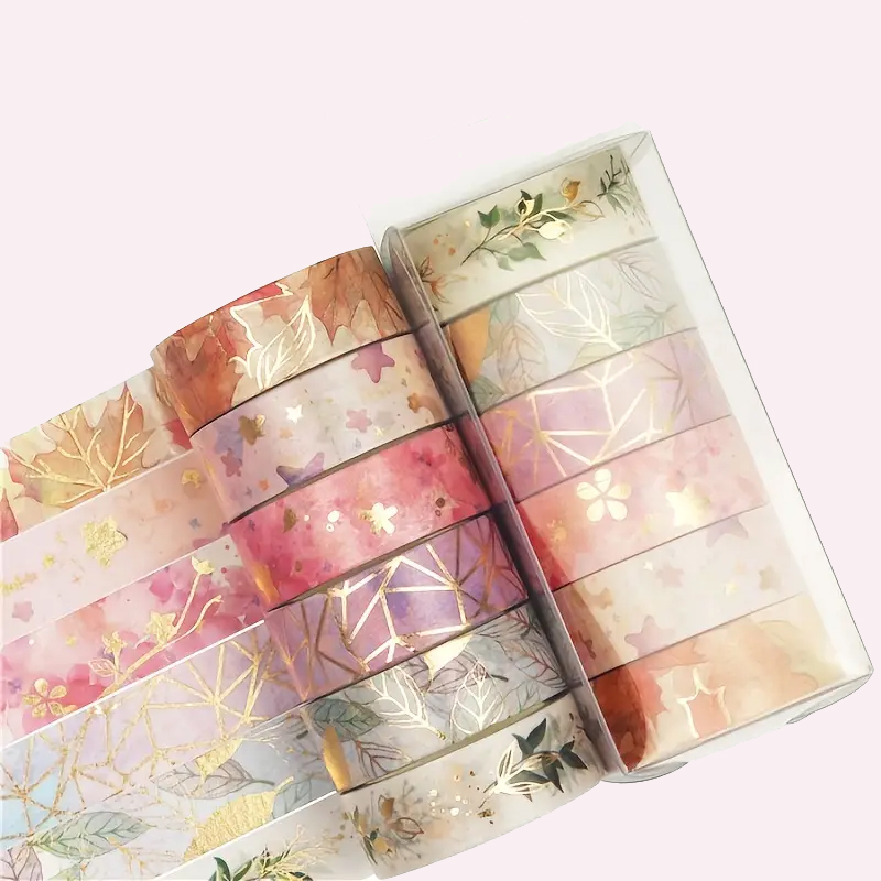 Florales Washi-Tape Set – 6 Rollen mit Goldfolie und Blumenmotiven