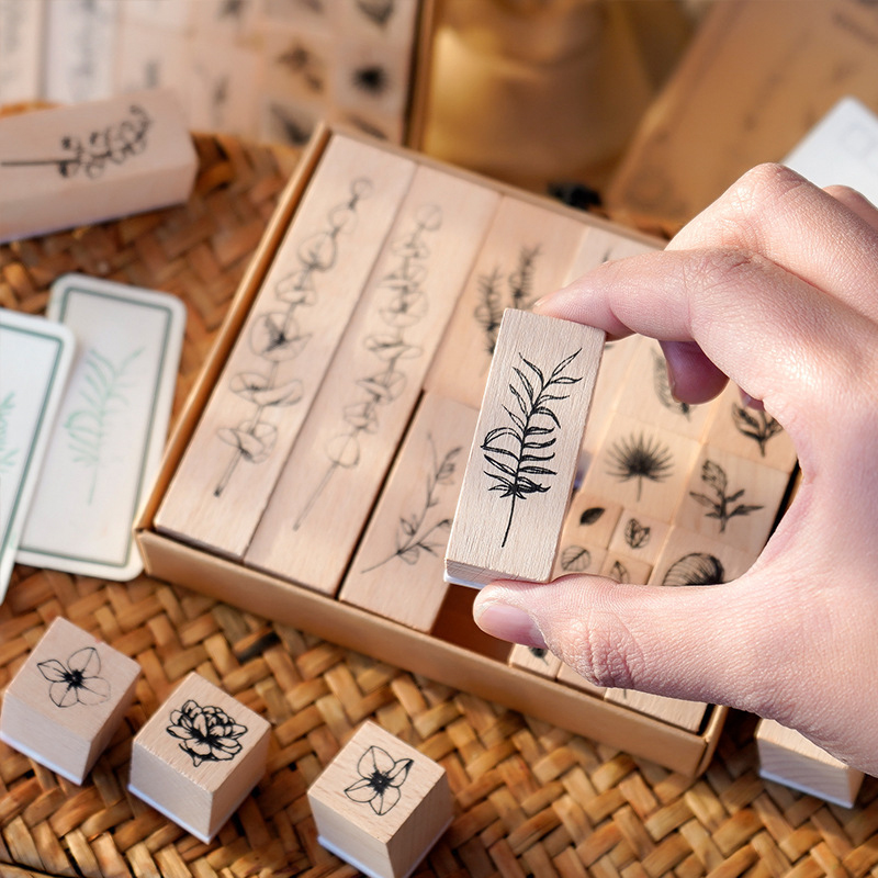 Blumen Holzstempel Set – 22-teiliges Motivsortiment mit floralen Designs