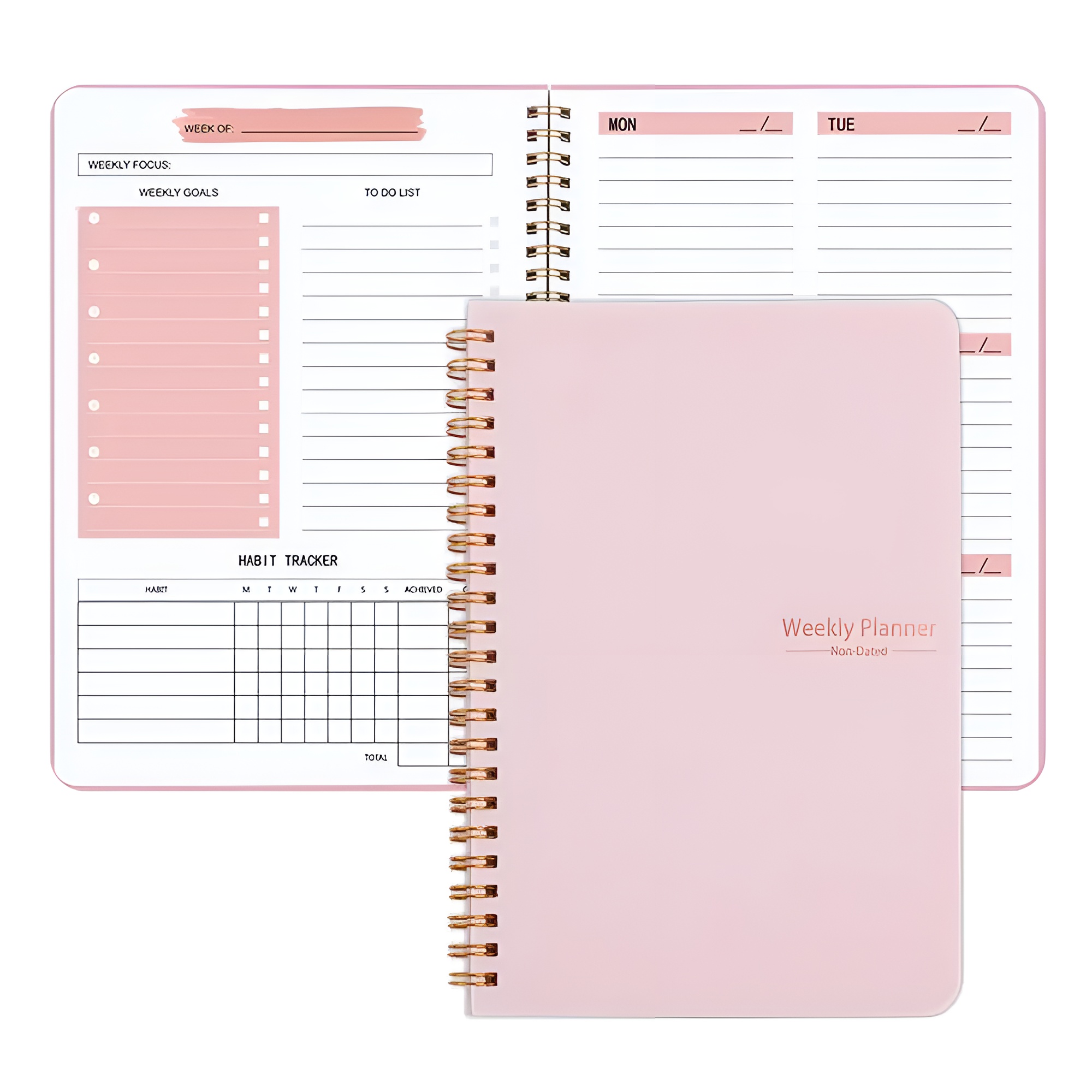 Wochenplaner A5 undatiert – 52 Blatt mit Stifthalter im minimalistischen Design