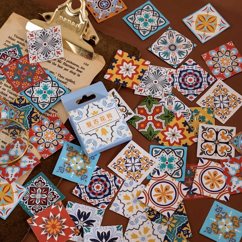 Retro Fliesen Sticker Set – 45 selbstklebende Mini-Sticker im Vintage-Fliesenstil