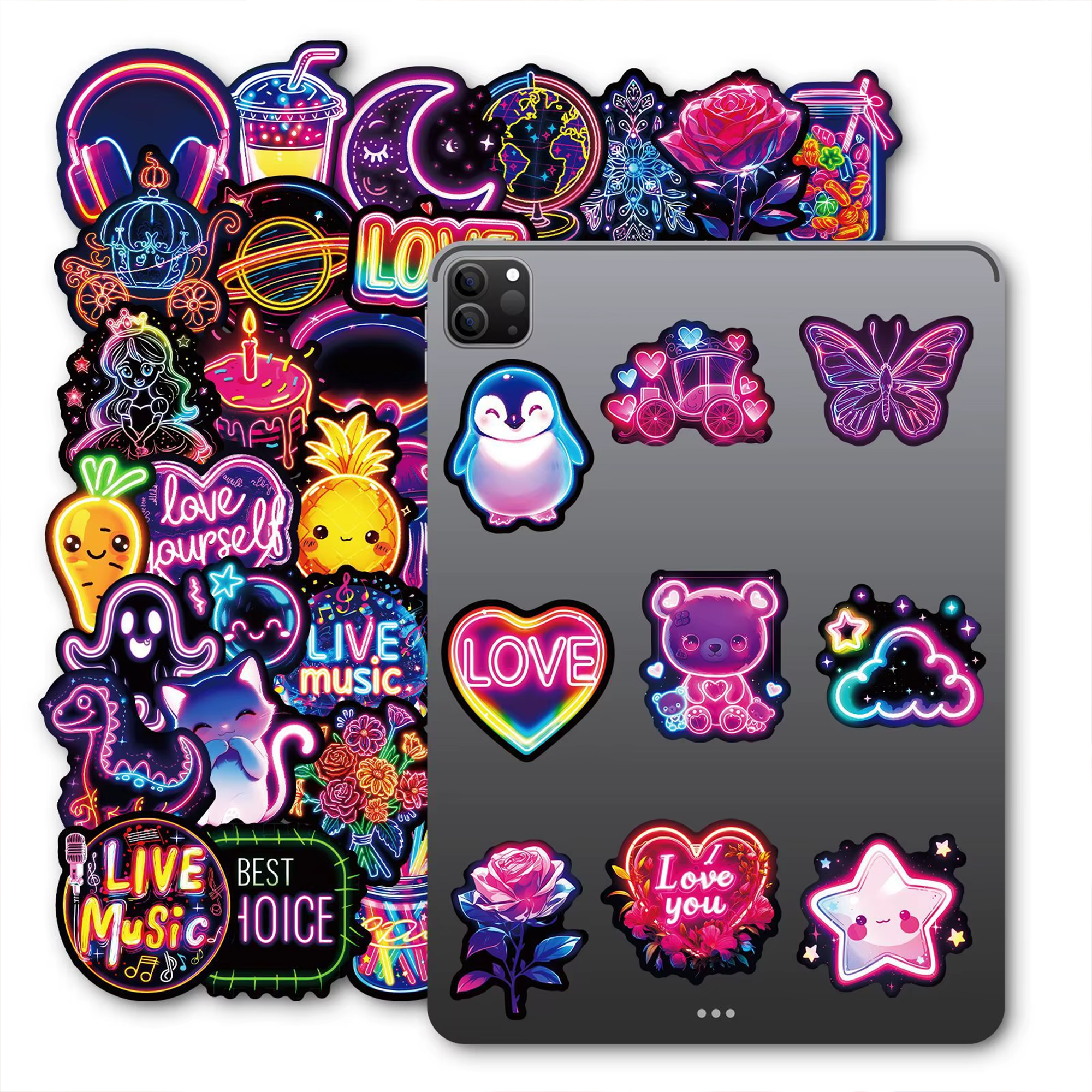 Neon Graffiti Sticker Set – 50 Wasserfeste Vinylmotive in Neonfarben