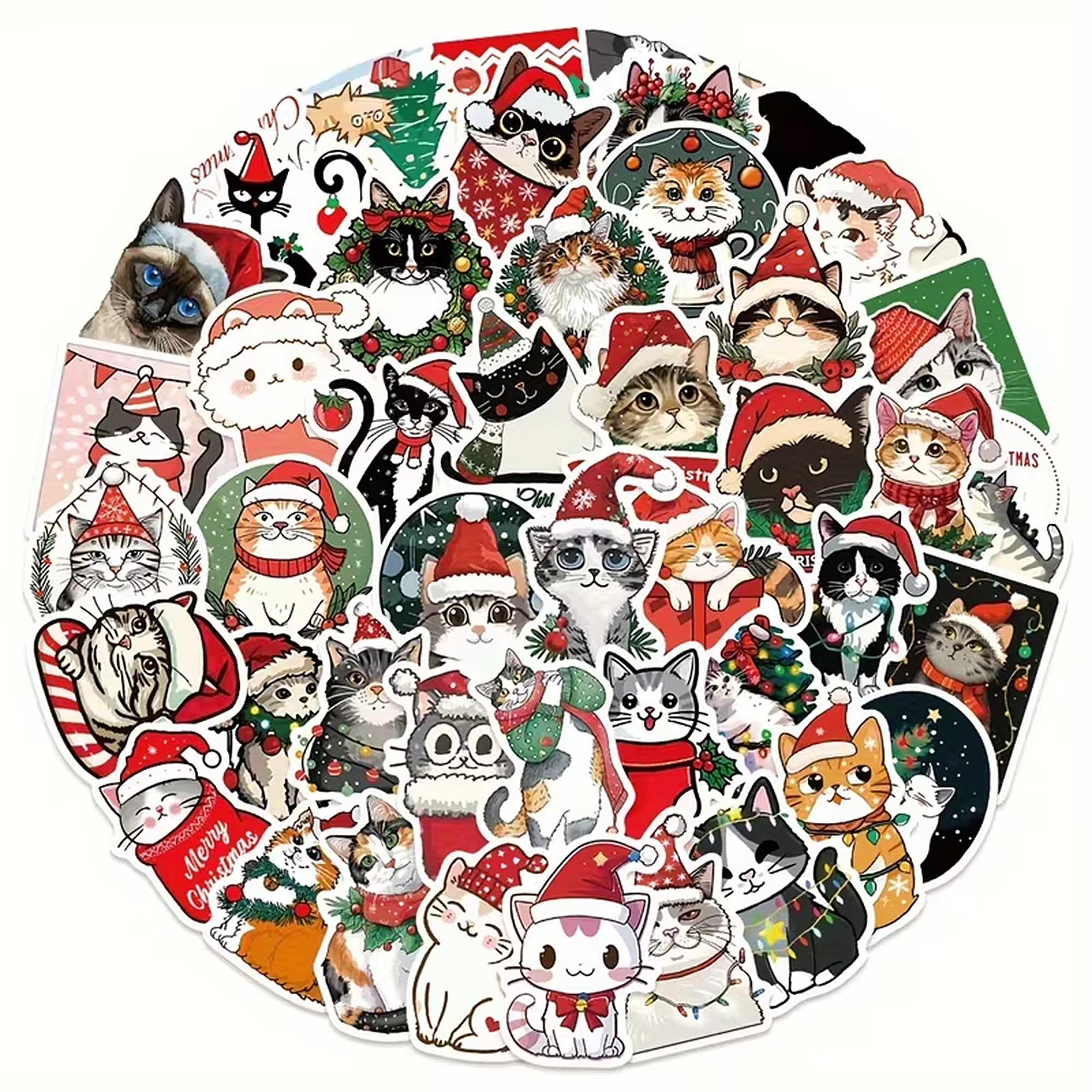 Weihnachts Katzen Sticker – 50-teiliges Set aus mattem Vinyl