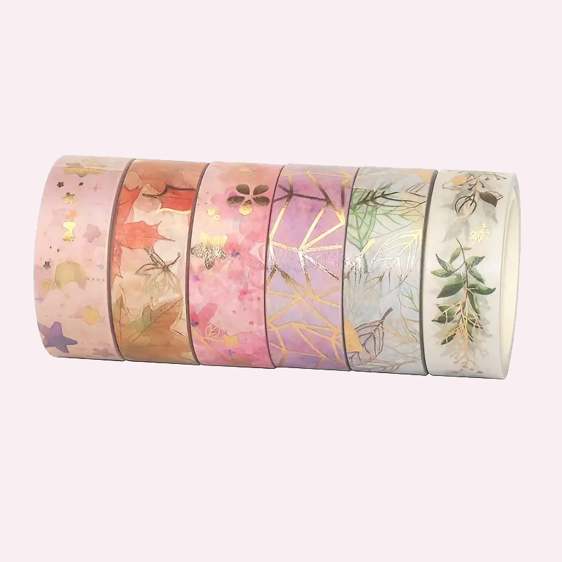 Florales Washi-Tape Set – 6 Rollen mit Goldfolie und Blumenmotiven