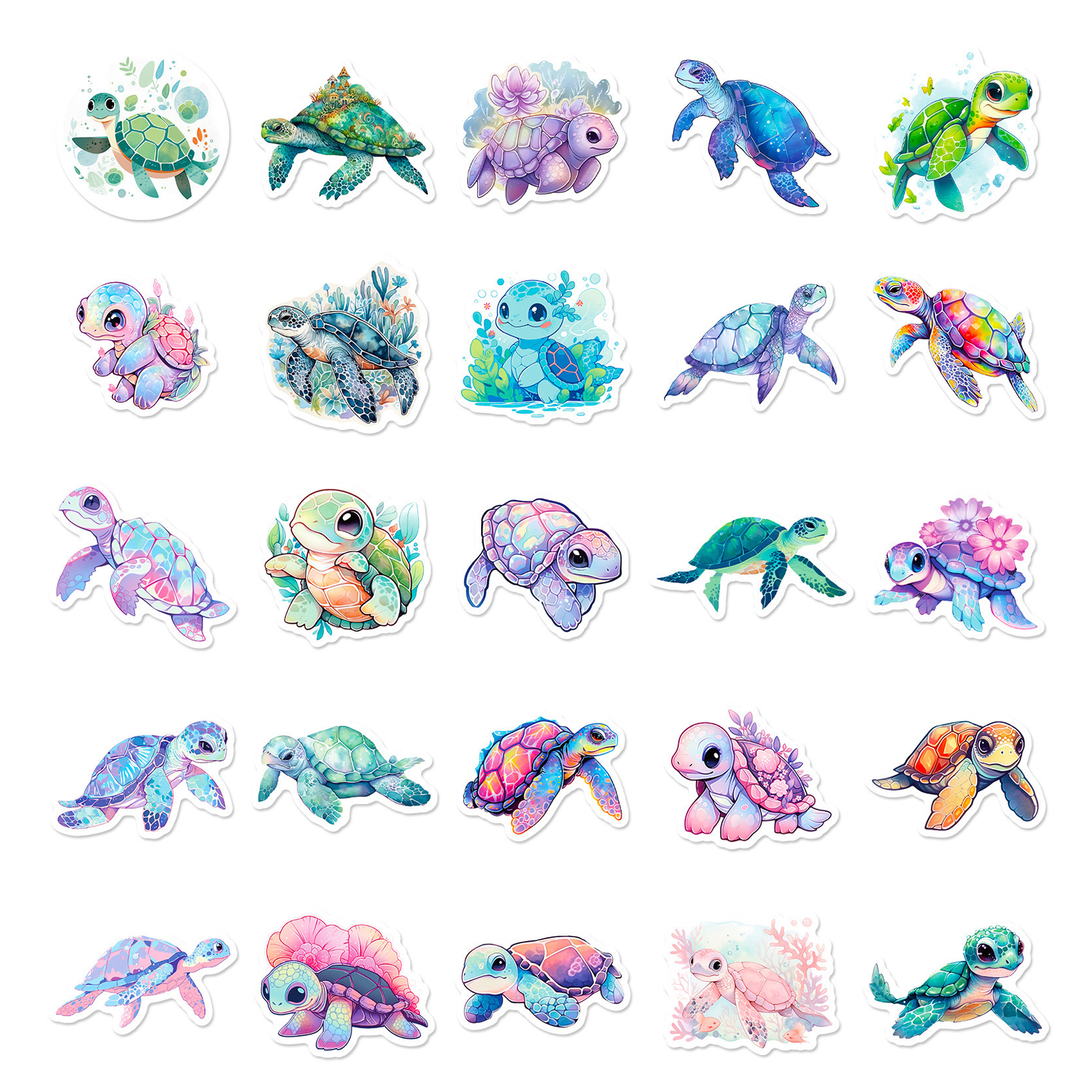 Schildkröten Sticker Set – 50 bunte Cartoon Vinyl Sticker