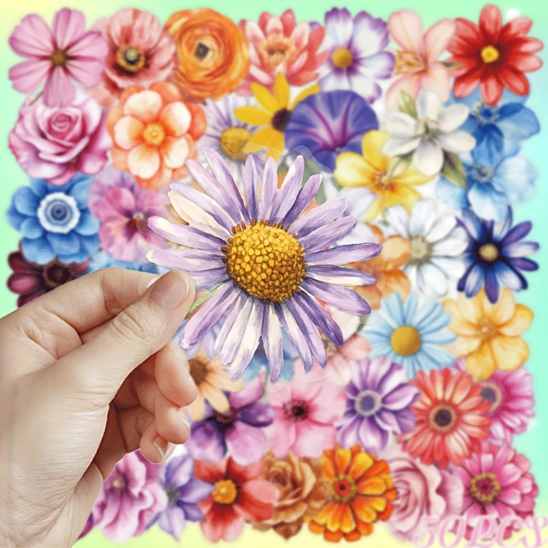 Aquarell Blumen Sticker Set – 50 transparente Motive auf PET-Folie