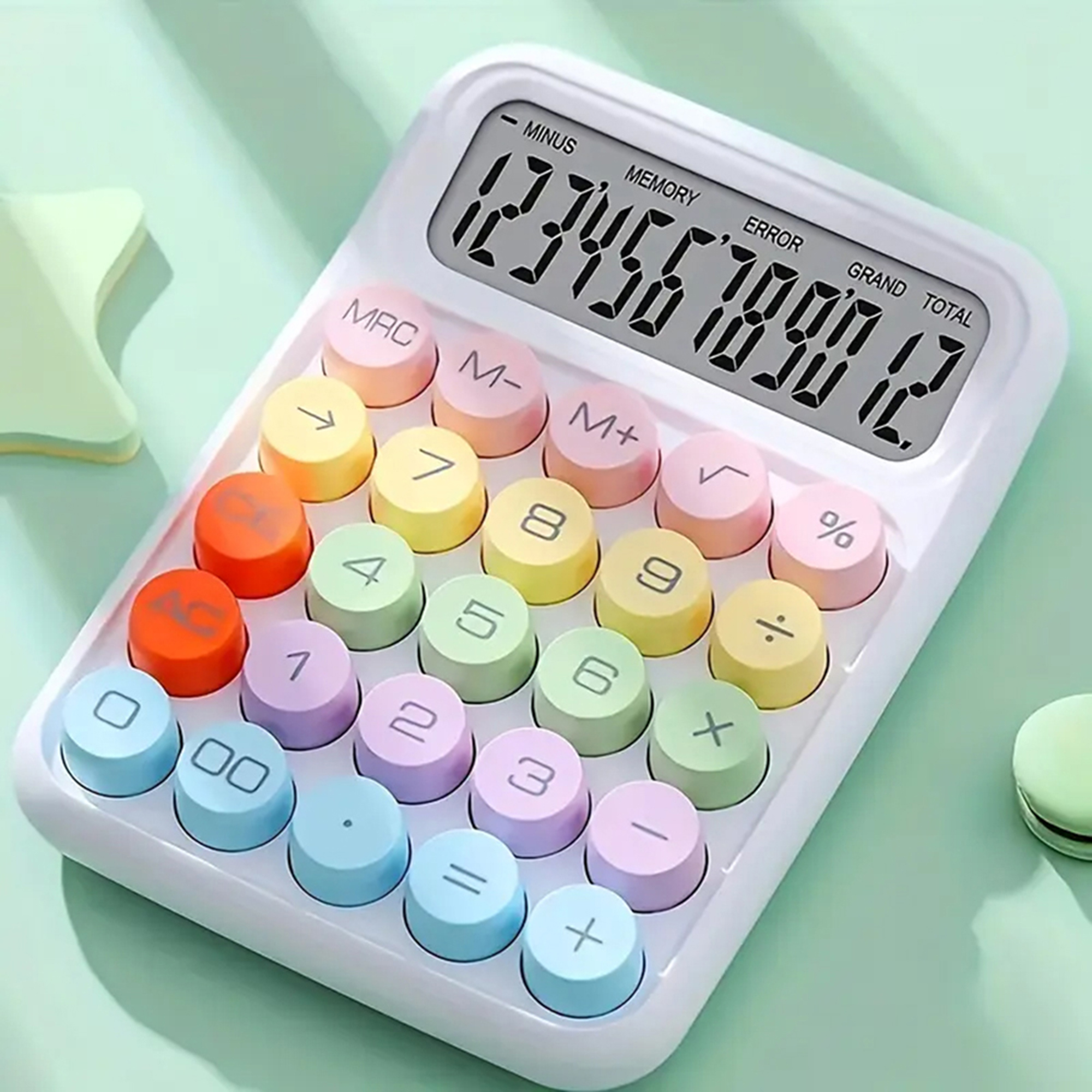 Bunter Taschenrechner mit LED-Display – Runde Typwriter-Tasten aus ABS