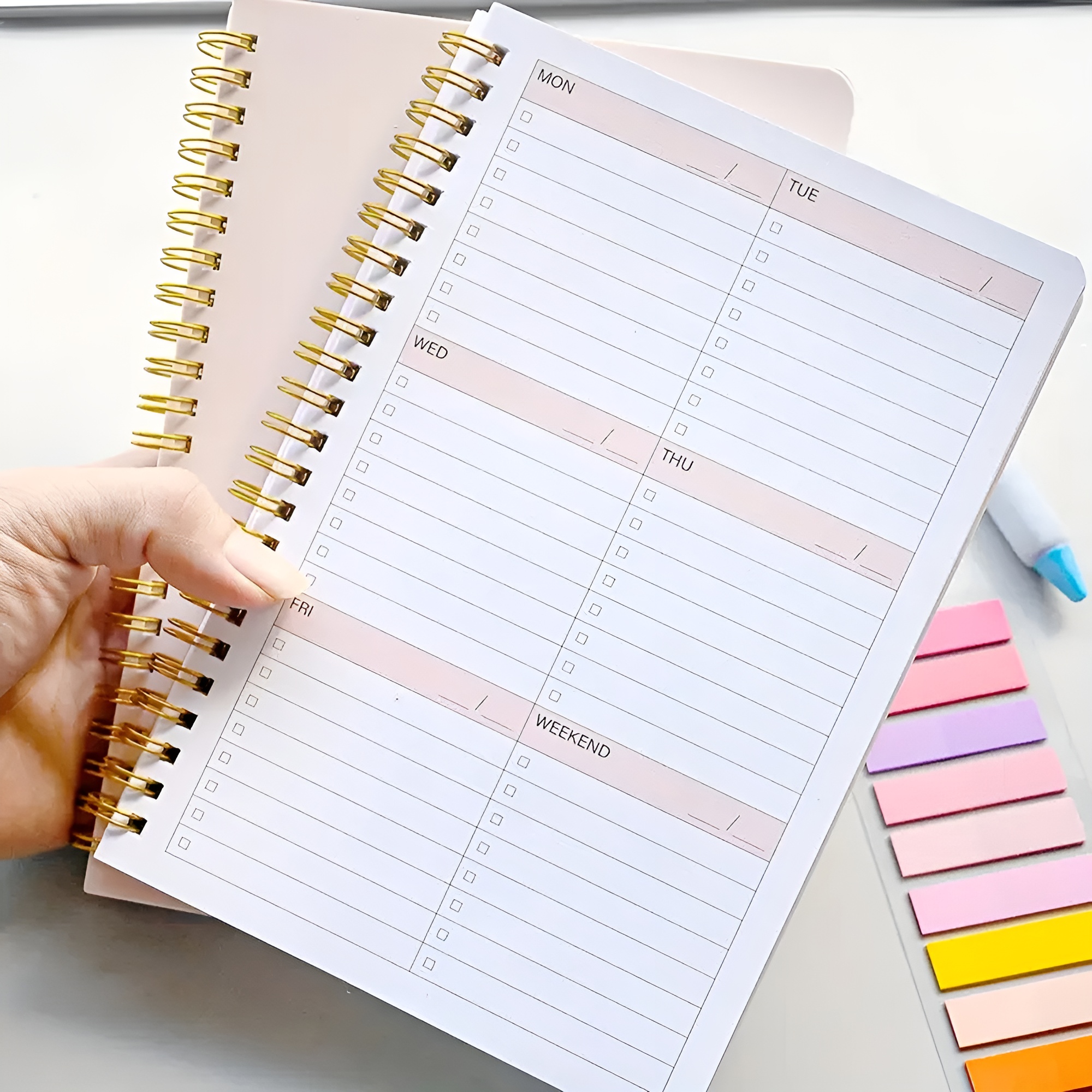 Wochenplaner A5 undatiert – 52 Blatt mit Stifthalter im minimalistischen Design