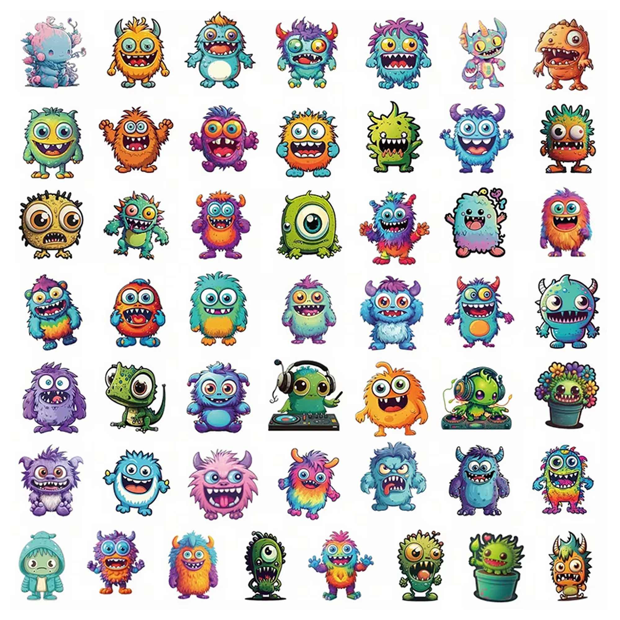 Niedliche Monster Sticker – 50 verschiedene Vinyl-Aufkleber selbstklebend