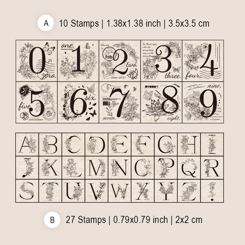 Holzstempel Set Zahlen und Buchstaben – 37-teilig mit Holzgriff