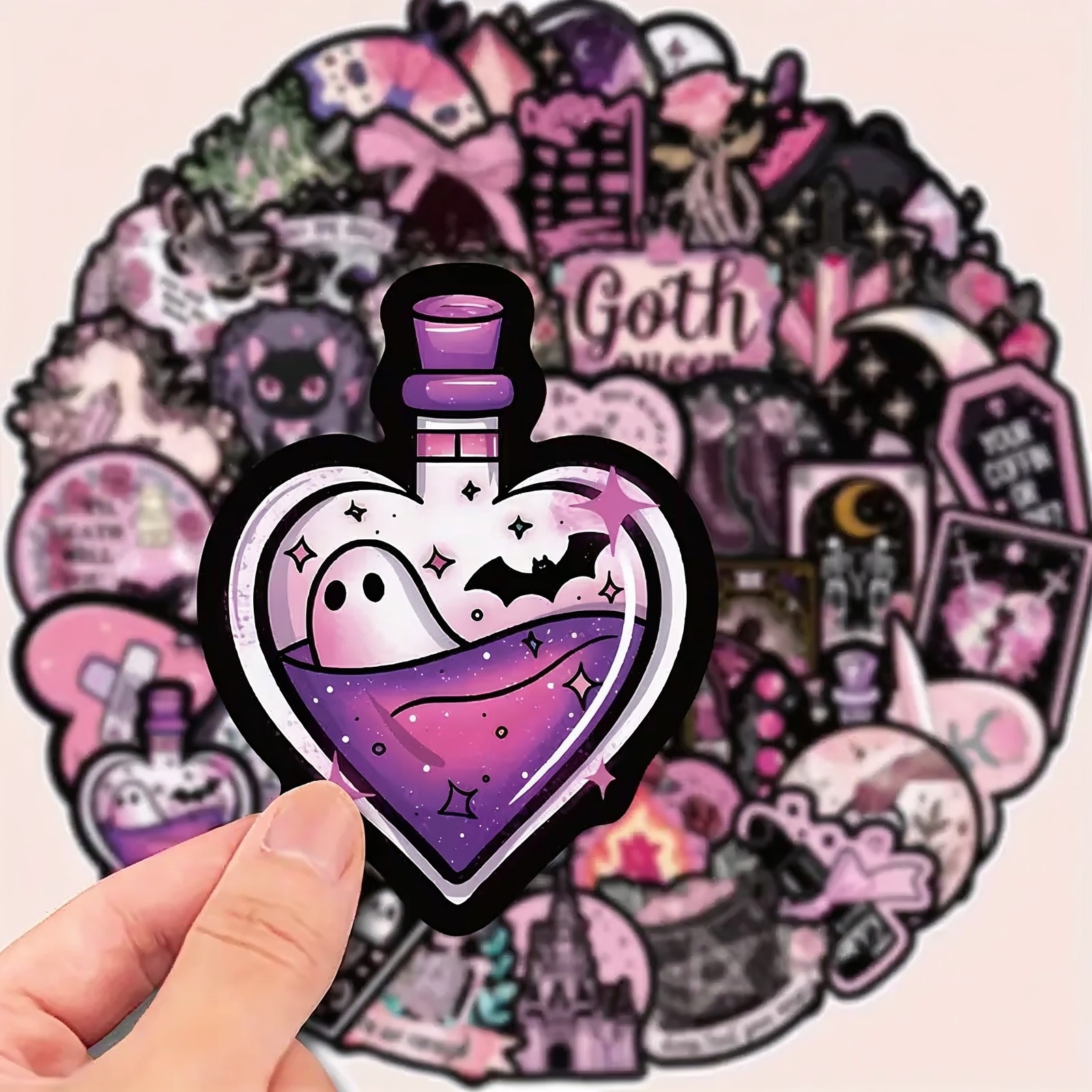 Gothic Sticker Set Schädel Rosen – 50 Wasserfeste Vinylmotive Schwarz Rosa