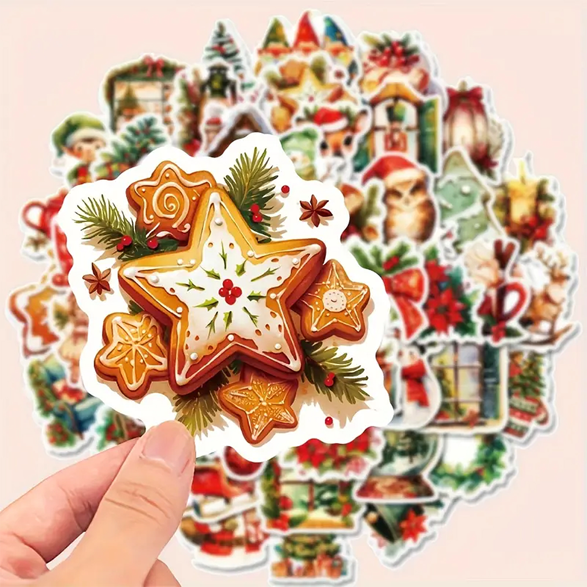 Weihnachtssticker Set bunte Wintermotive – 50 matte Papiersticker 40 mm