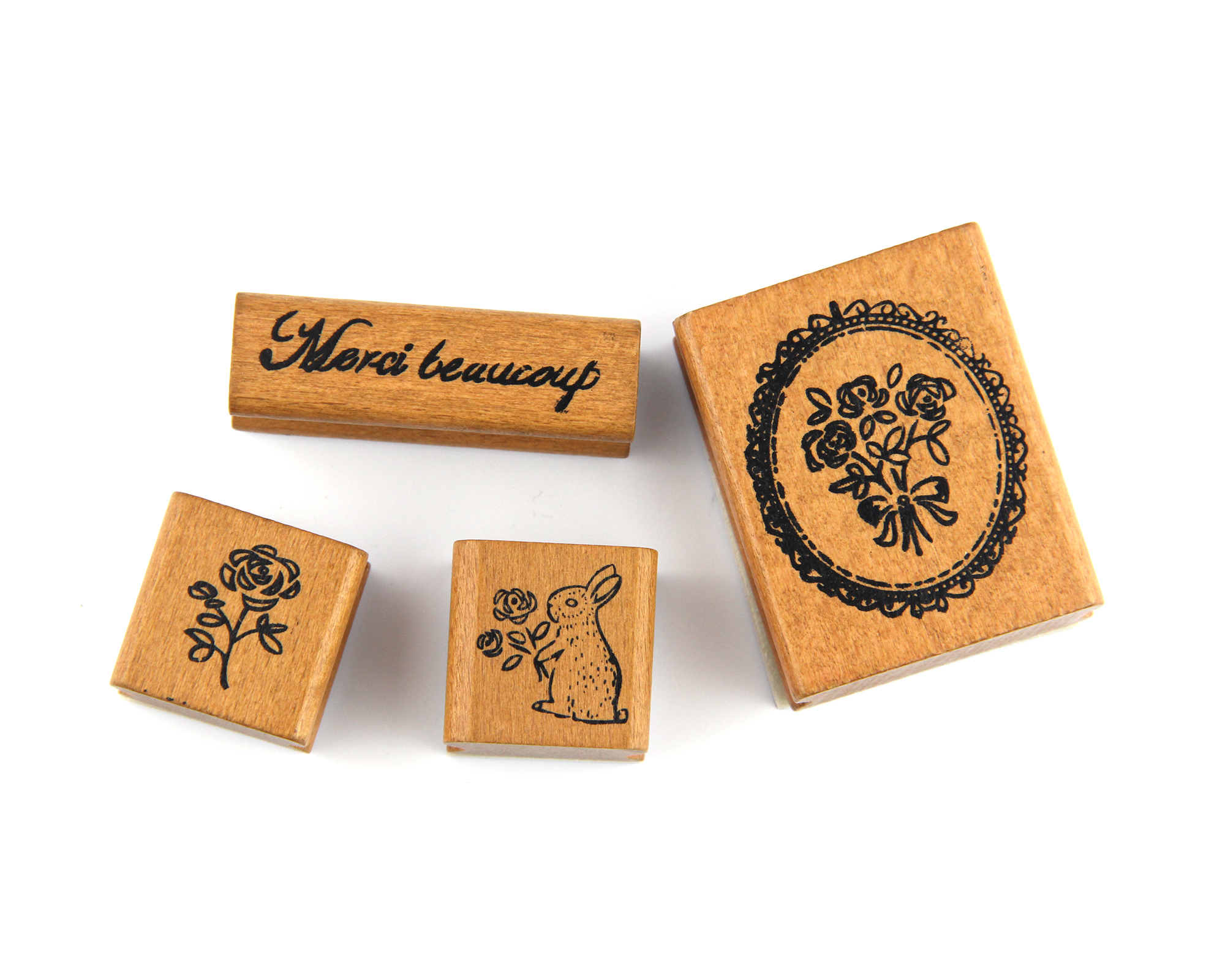 Stempelset mit Motiven – 4-teilig mit Holzgriff und Schaumstoffschicht