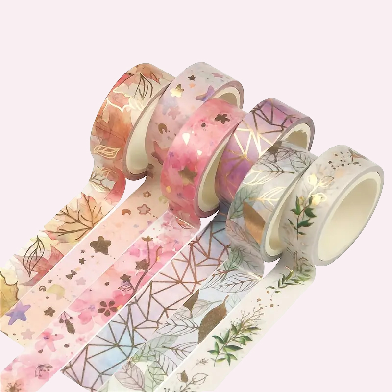 Florales Washi-Tape Set – 6 Rollen mit Goldfolie und Blumenmotiven