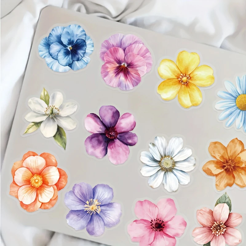 Aquarell Blumen Sticker Set – 50 transparente Motive auf PET-Folie