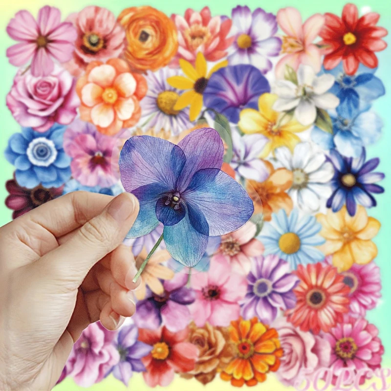 Aquarell Blumen Sticker Set – 50 transparente Motive auf PET-Folie