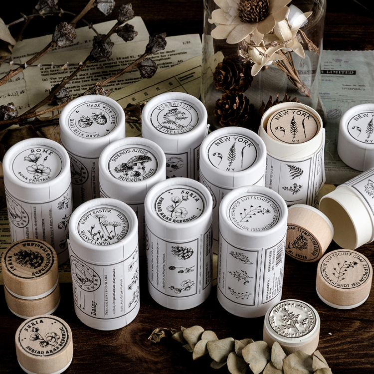 Holzstempel Pflanzen Set – 3-teiliges rundes Motiv-Set für DIY Projekte