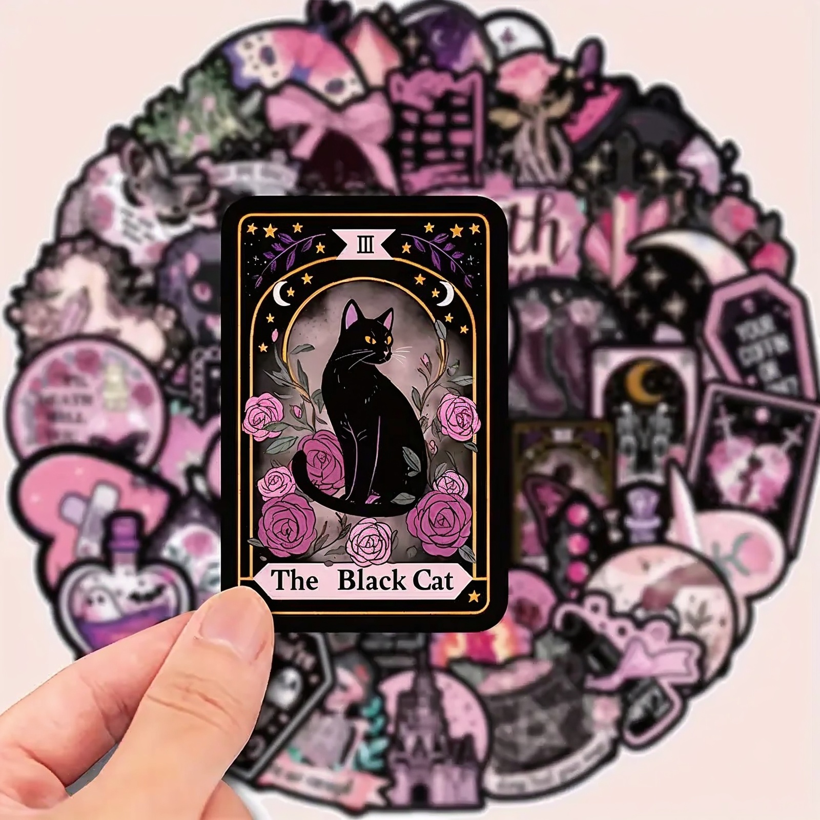 Gothic Sticker Set Schädel Rosen – 50 Wasserfeste Vinylmotive Schwarz Rosa