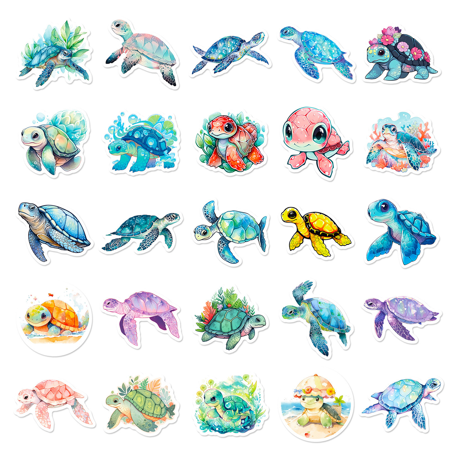 Schildkröten Sticker Set – 50 bunte Cartoon Vinyl Sticker