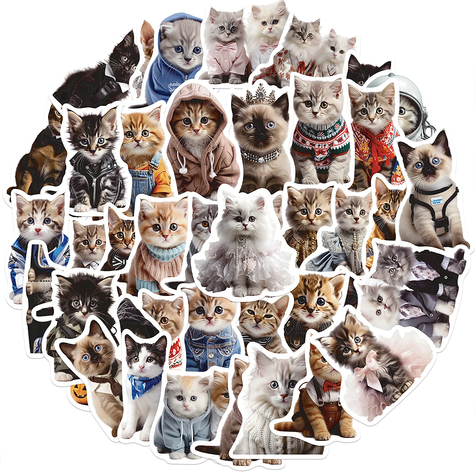 Katzen Sticker Set – 50 Motive aus mattem Vinyl, wasserfest