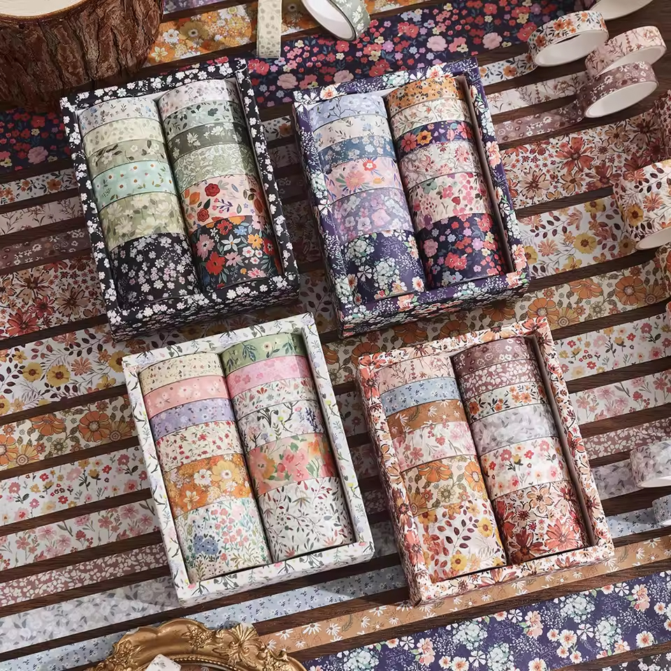 Washi Tape Set Floral – 12 Rollen mit Blumen- und Naturmotiven