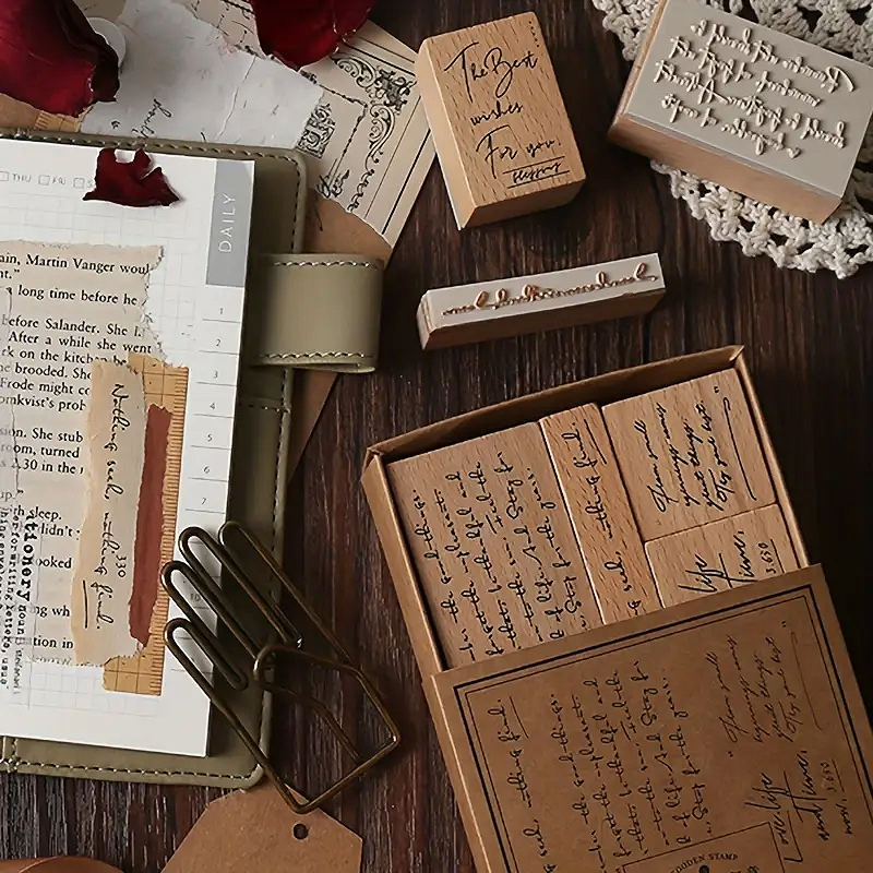 Holzstempel Set inspirierende Sprüche – 8-teilig mit Schreibschrift und Motivtexten