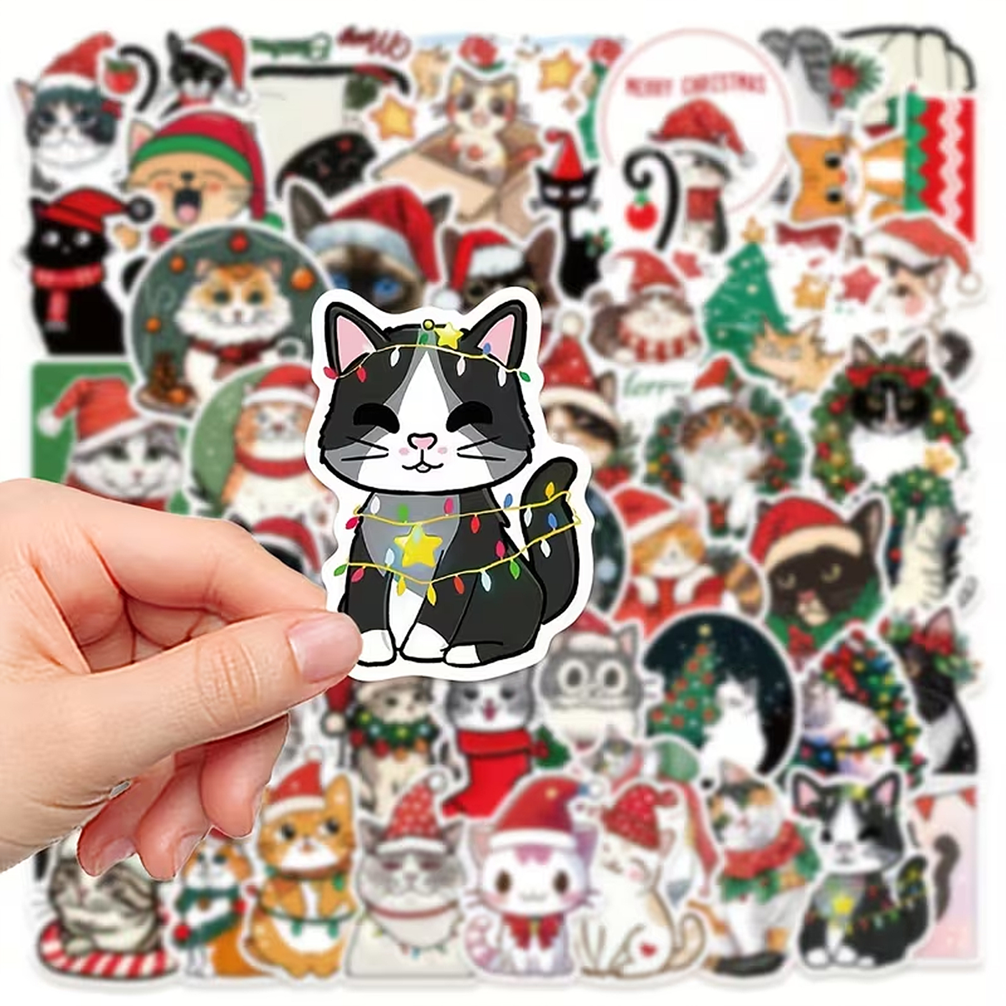 Weihnachts Katzen Sticker – 50-teiliges Set aus mattem Vinyl