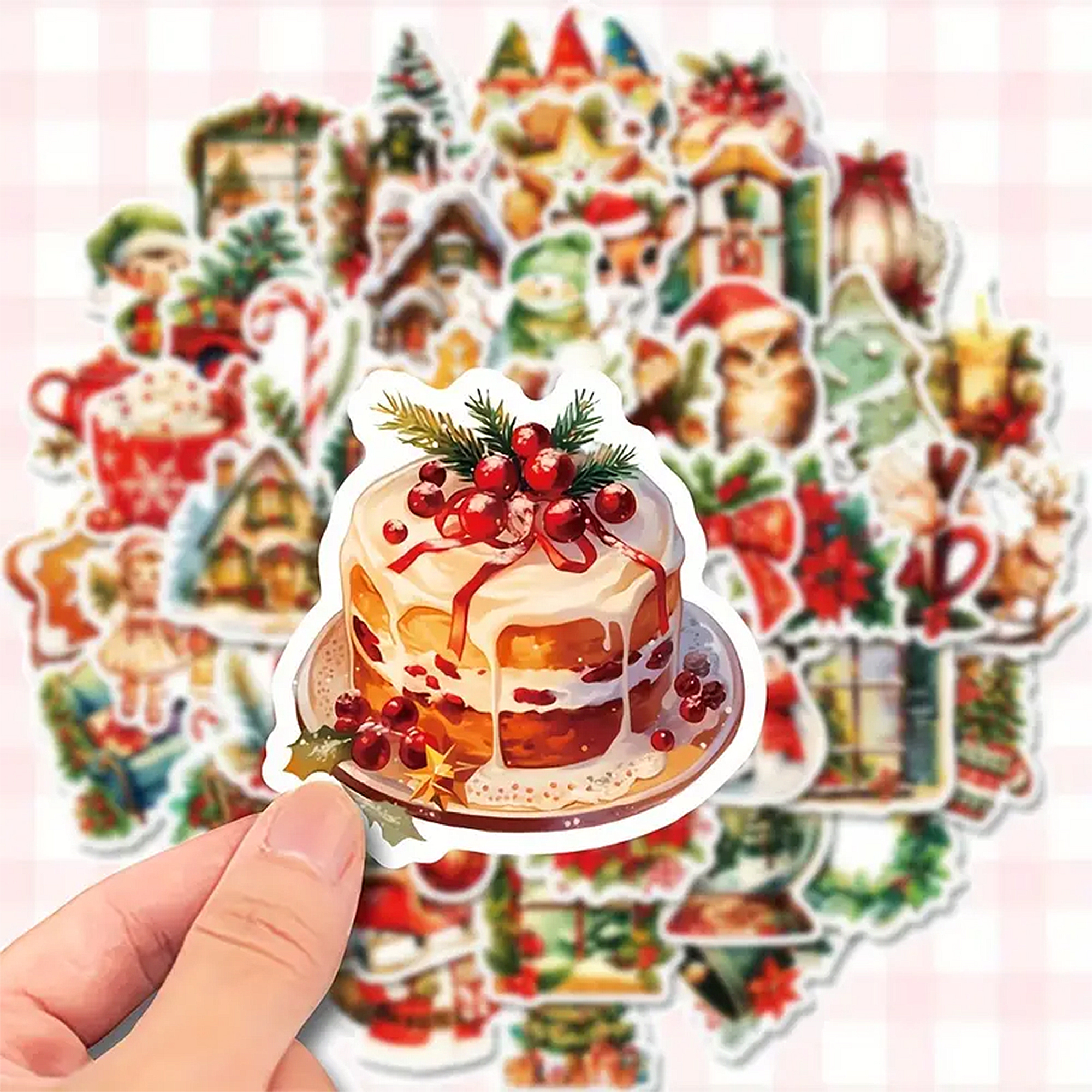 Weihnachtssticker Set bunte Wintermotive – 50 matte Papiersticker 40 mm