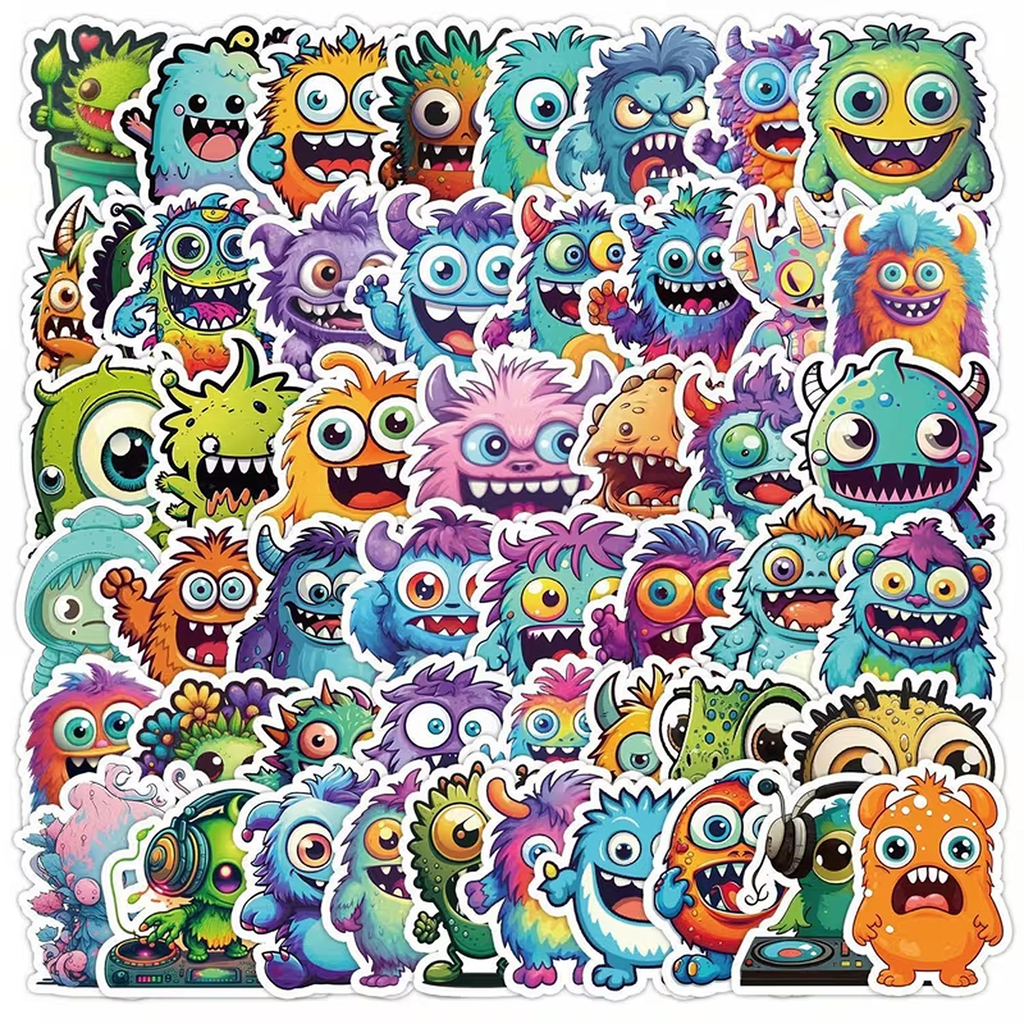 Niedliche Monster Sticker – 50 verschiedene Vinyl-Aufkleber selbstklebend