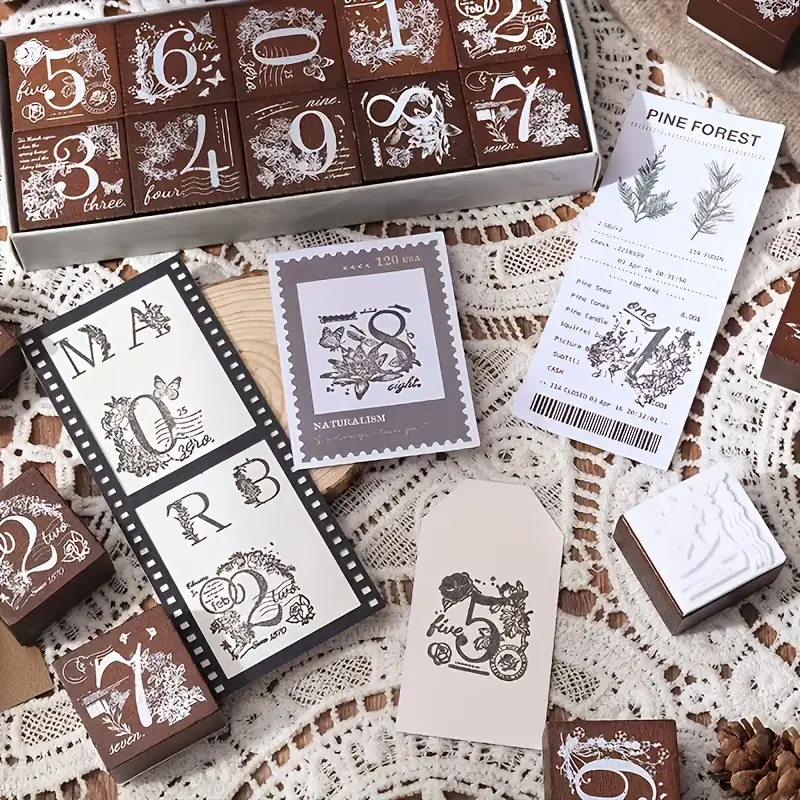 Holzstempel Set Zahlen und Buchstaben – 37-teilig mit Holzgriff