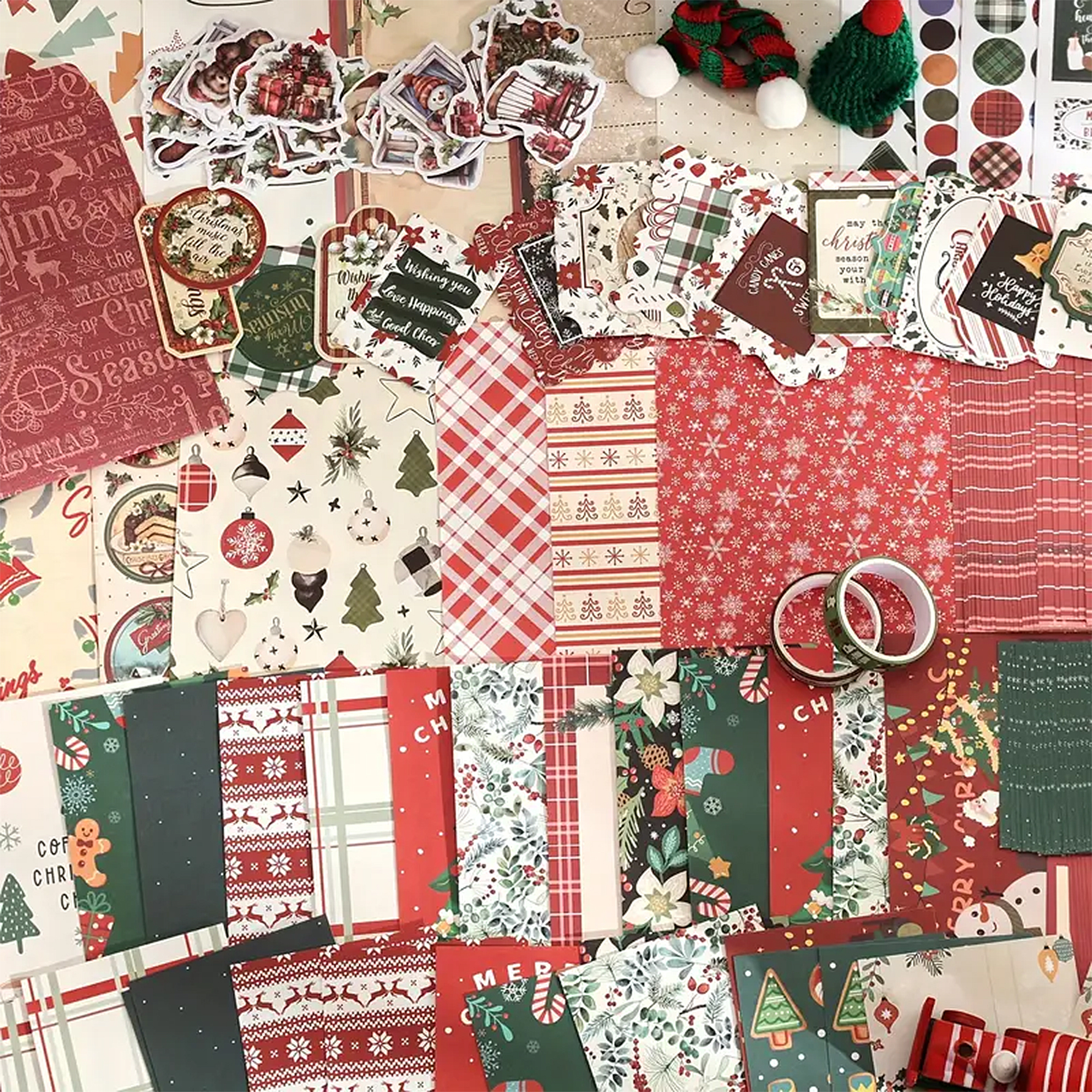 Weihnachts Scrapbooking Set – 60-teiliges Retro-Deko Zubehör für DIY-Projekte