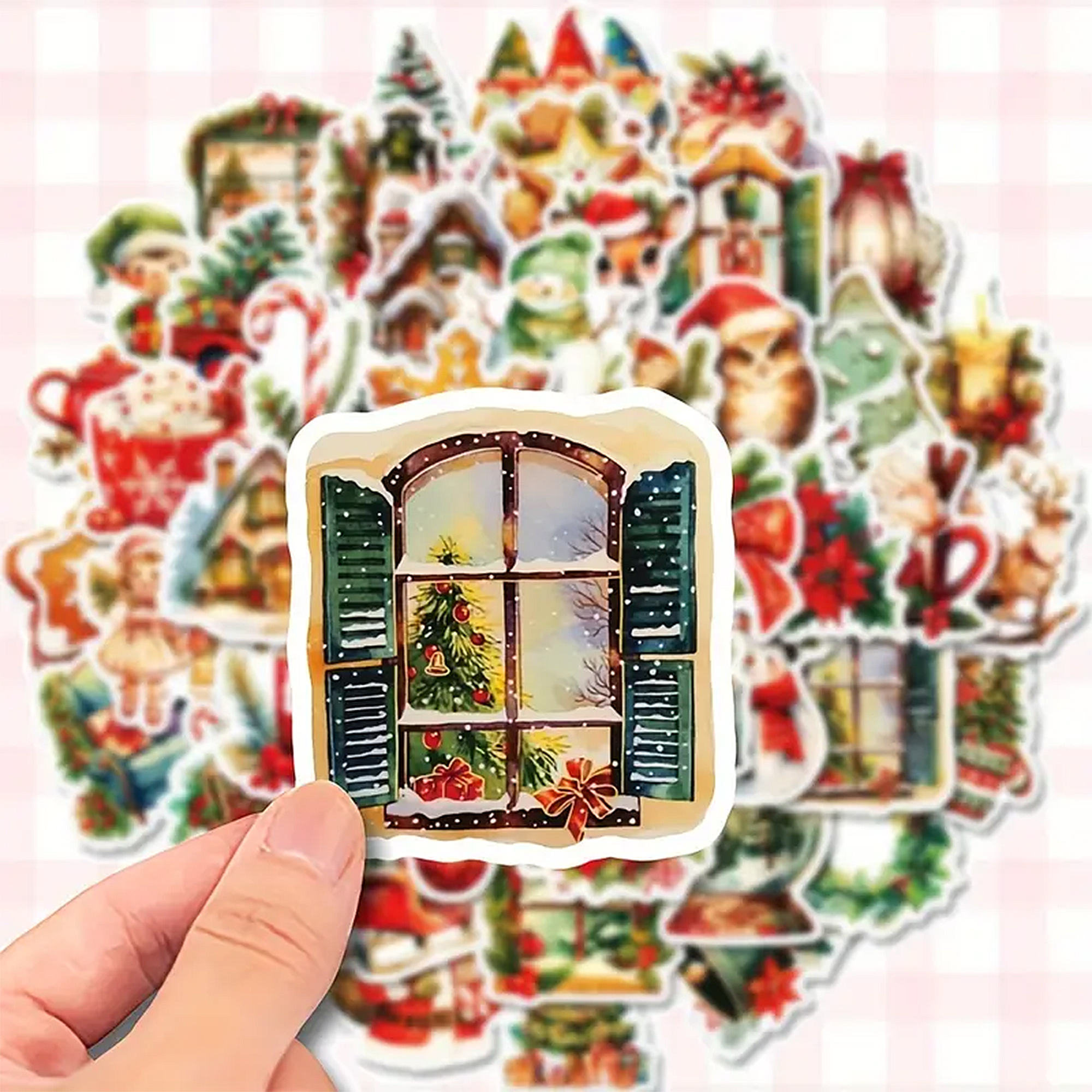 Weihnachtssticker Set bunte Wintermotive – 50 matte Papiersticker 40 mm