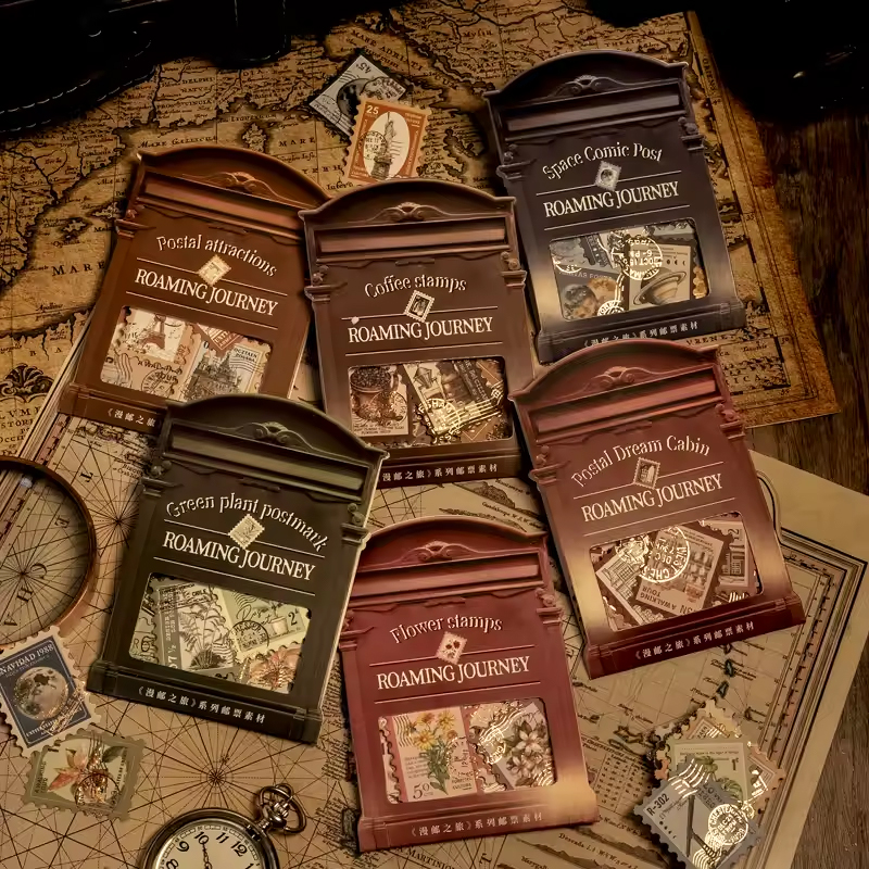 Retro Briefmarken Sticker mit Goldfolie, 20 Stück