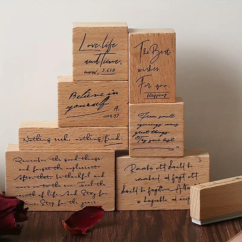 Holzstempel Set inspirierende Sprüche – 8-teilig mit Schreibschrift und Motivtexten