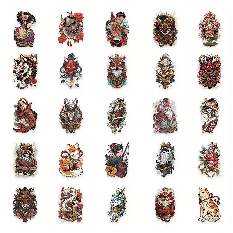 Japanische Tattoo Sticker – Set aus 50 transparenten PET Motiven