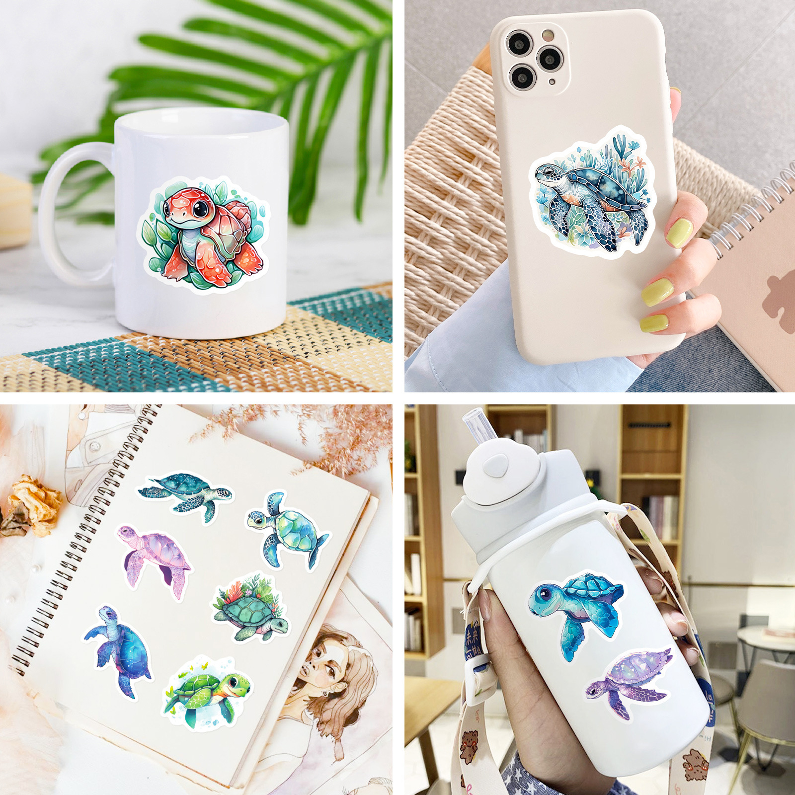 Schildkröten Sticker Set – 50 bunte Cartoon Vinyl Sticker