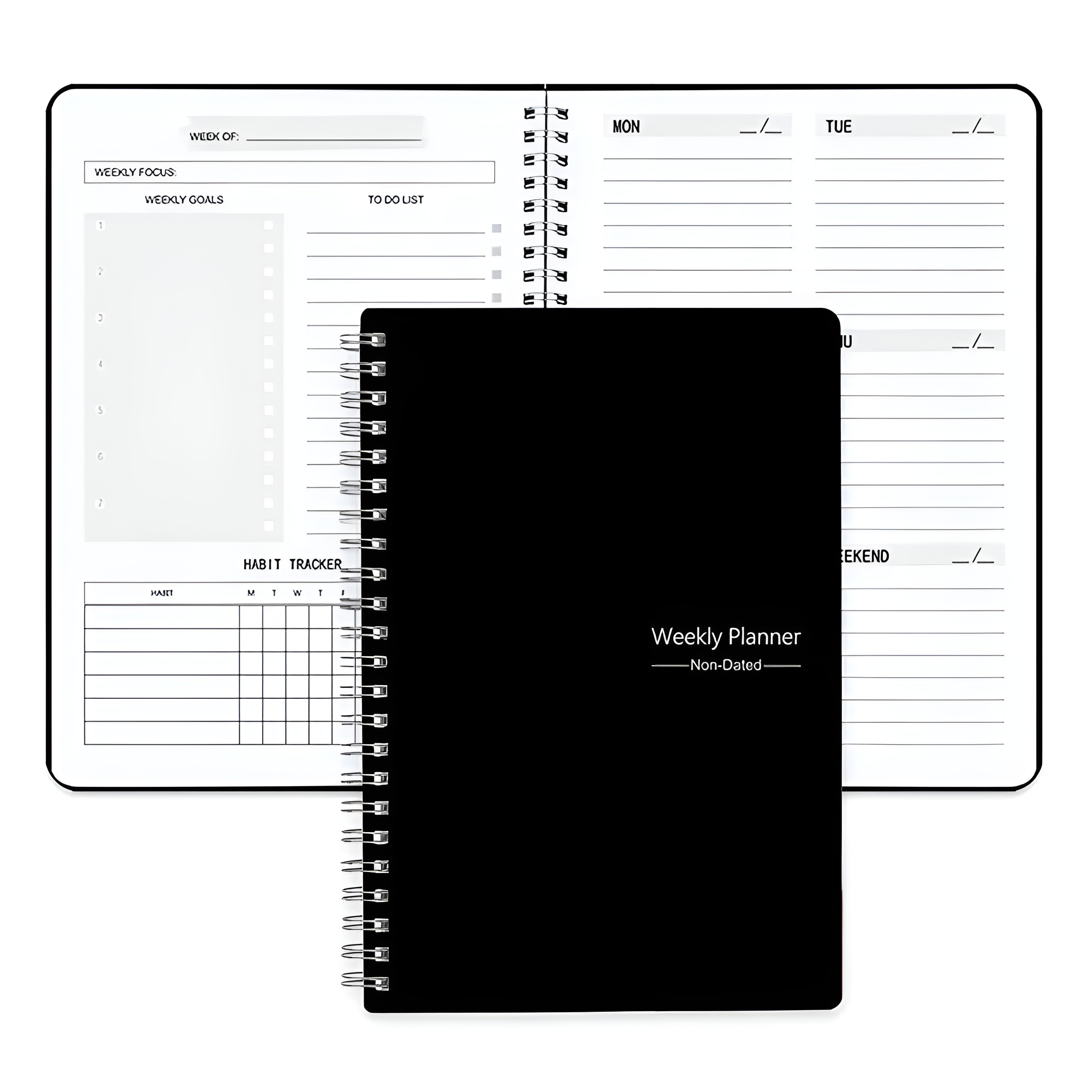 Wochenplaner A5 undatiert – 52 Blatt mit Stifthalter im minimalistischen Design