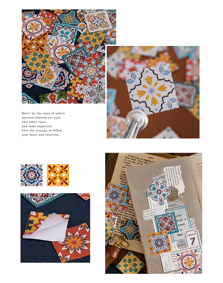 Retro Fliesen Sticker Set – 45 selbstklebende Mini-Sticker im Vintage-Fliesenstil