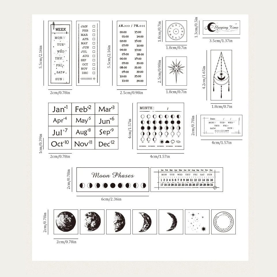 Mondphasen Holzstempel Set – 30 Motive für Kalender und Scrapbooking