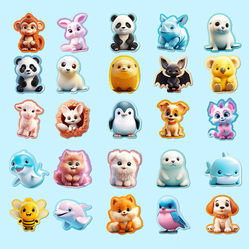 Cartoon Tiere Sticker Set – 50 Motive Vinyl, wasserfest, 5 cm