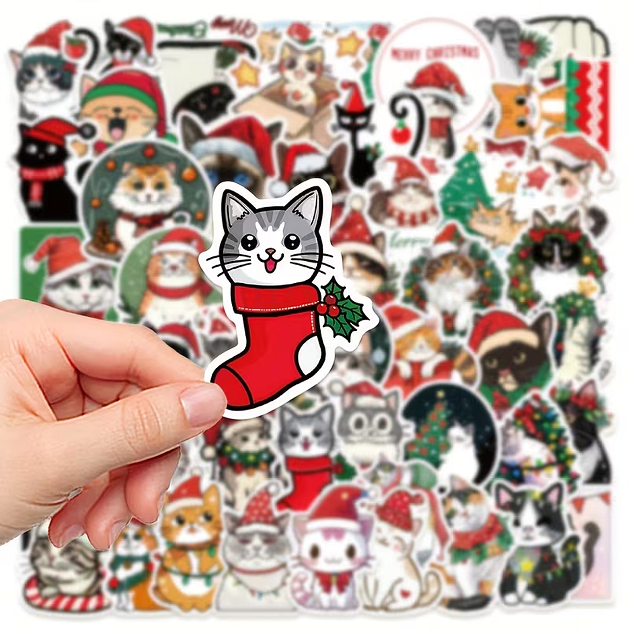 Weihnachts Katzen Sticker – 50-teiliges Set aus mattem Vinyl